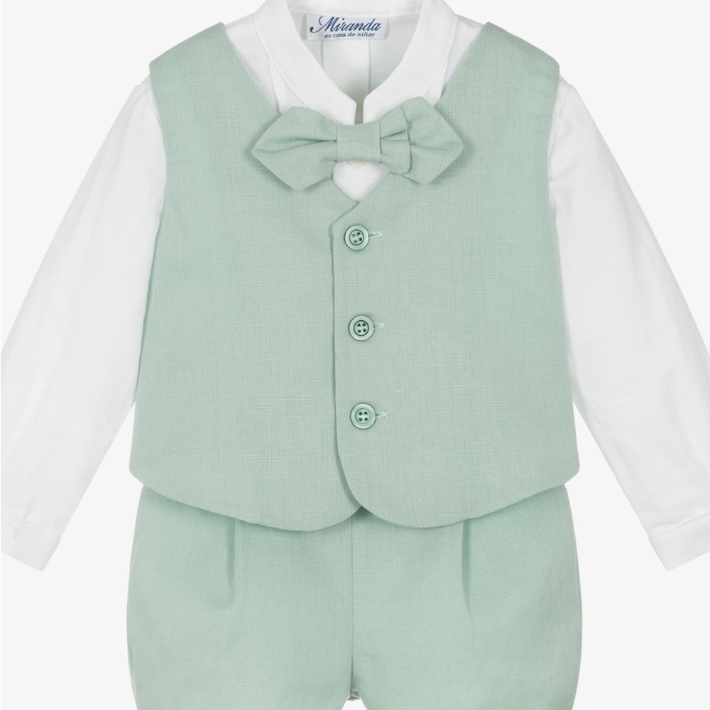 Toddler Boys Green Linen and Cotton Waistcoat Suit